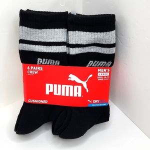 PUMA CUSHIONED 6 PAIRS OF CUSHIONED BLACK CREW SOCKS